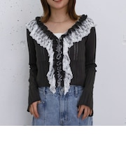 フロントレースフリルニットカーディガン