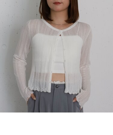 透かし編みラウンドネックコンパクトカーディガン