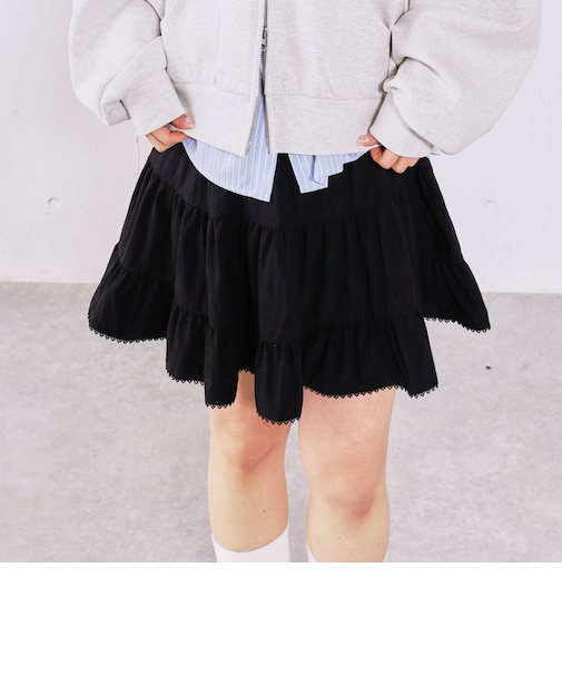 コットンライクティアードミニスカート