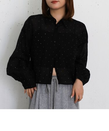 ラインストーンシアーショートシャツ