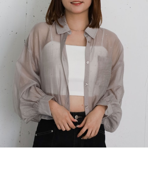 ラインストーンシアーショートシャツ
