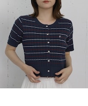 ストライプアソートハーフスリーブケーブルニットカーディガン