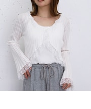 レーストリム透かしニットカーディガン