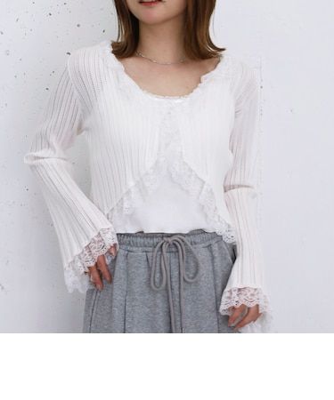 レーストリム透かしニットカーディガン