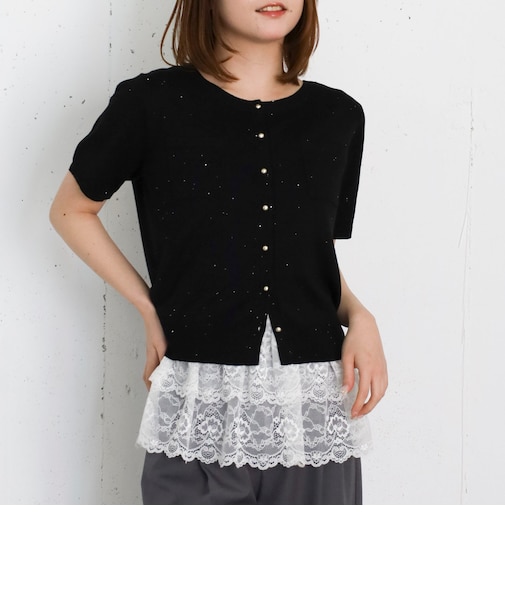 金釦スパンコールニットカーディガン