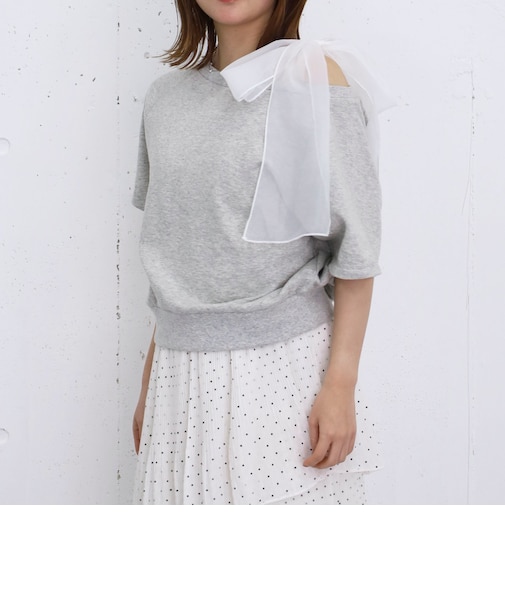 オーガンジーリボンオフショルスウェット