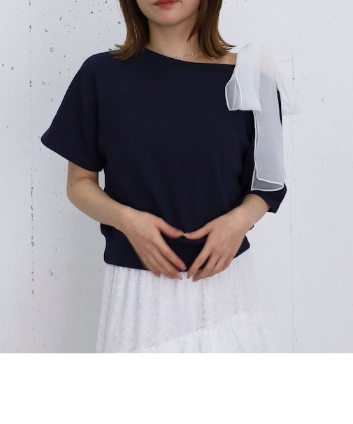 オーガンジーリボンオフショルスウェット