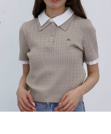 シャツレイヤードハーフスリーブケーブルニットプルオーバー