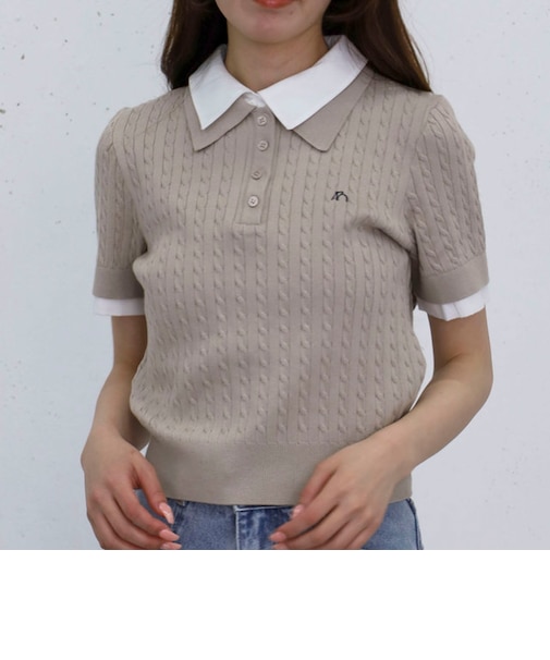 シャツレイヤードハーフスリーブケーブルニットプルオーバー