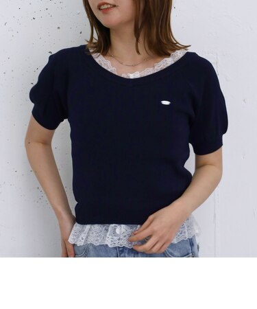 レースレイヤード２ｗａｙＶネックニットプルオーバー