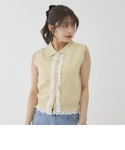 レースレイヤードノースリポロニットベスト