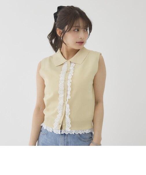 レースレイヤードノースリポロニットベスト