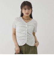 ハーフスリーブフロントタックカットTOPS