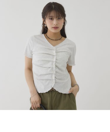 ハーフスリーブフロントタックカットＴＯＰＳ