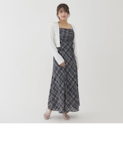 チェックシフォンドロストキャミワンピース