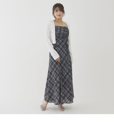チェックシフォンドロストキャミワンピース