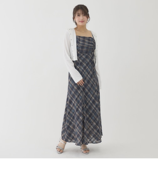チェックシフォンドロストキャミワンピース