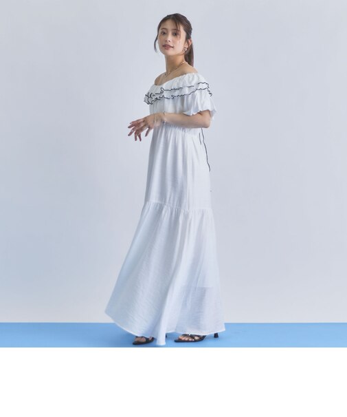 配色メローバックリボン２ｗａｙオフショルワンピース