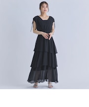 フリルティアードカシュクールノースリワンピース