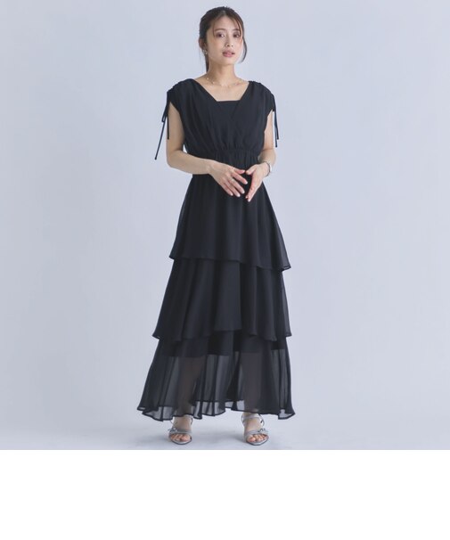 フリルティアードカシュクールノースリワンピース