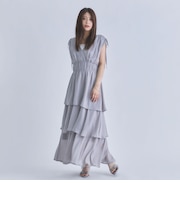 フリルティアードカシュクールノースリワンピース