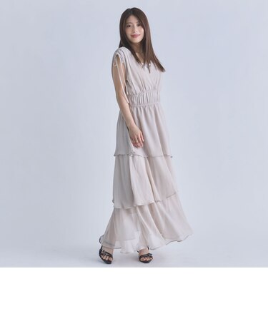 フリルティアードカシュクールノースリワンピース