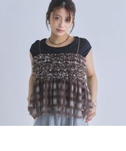 チェックフリルチュールビスチェ×フレンチＴＥＥ　ＳＥＴ