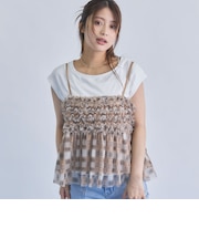 チェックフリルチュールビスチェ×フレンチTEE SET