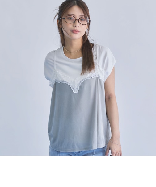レーストリムベロアビスチェ×フレンチＴＥＥ　ＳＥＴ