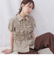 チェックランダムシャーリングシャツブラウス