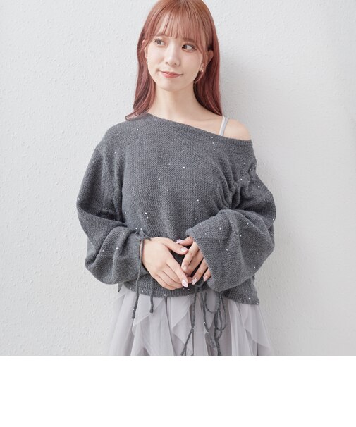 アシメドロストラメメッシュニットプルオーバー