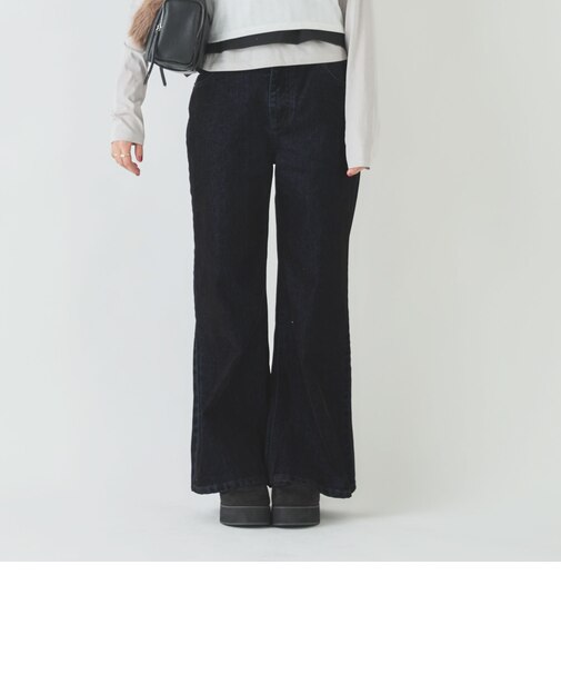 フロッキーストレートフレアデニムパンツ