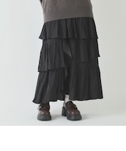 マットサテン配色メローティアードスカート