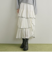マットサテン配色メローティアードスカート