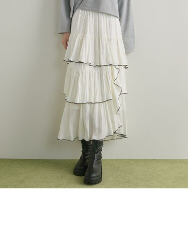 マットサテン配色メローティアードスカート