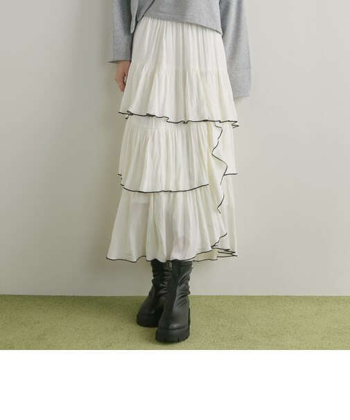 マットサテン配色メローティアードスカート