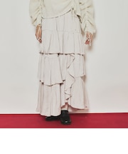 マットサテン配色メローティアードスカート