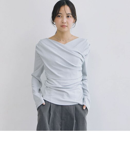 【ＯＮかわ】タックドレープオフショルスラブカットＴＯＰＳ