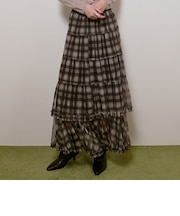 チェックチュールフリルティアードスカート