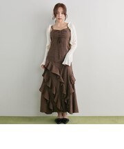 チェックアシメフリルキャミワンピース