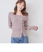 【ONかわ】フロントボタンオーバーカラーオフショルニットPO