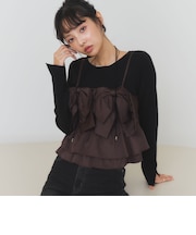 ダブルリボンペプラムビスチェ×リブニットＰＯ　ＳＥＴ