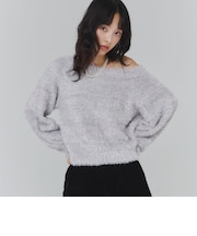 MIXラメフェザーオフショルニットプルオーバー