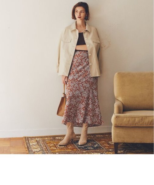 単色花デシンスカート／