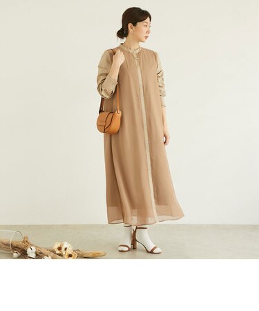 シフォンドッキングバンドカラーワンピース