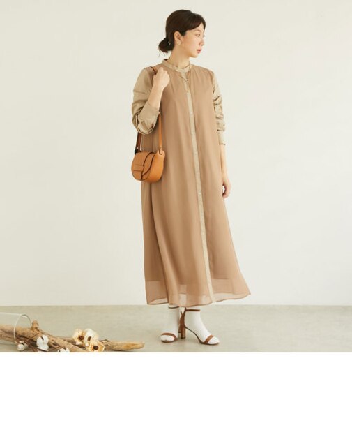 シフォンドッキングバンドカラーワンピース