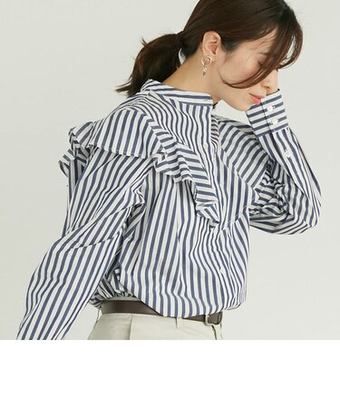 ストライプ衿フリルブラウス