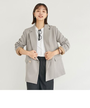 チェック柄テーラードダブルジャケット