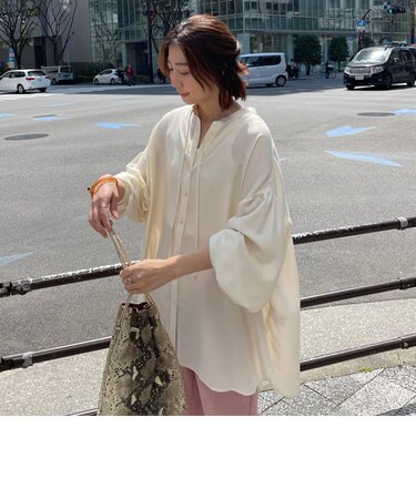 ジョーゼット無地ストライプスキッパーブラウス