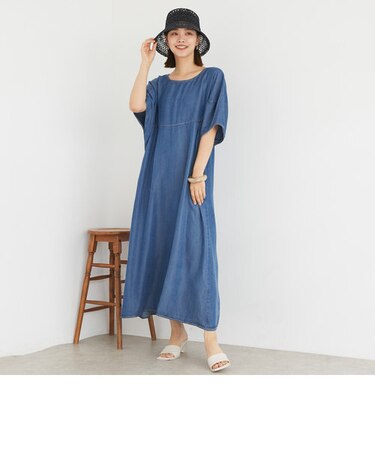テンセルデニムランタンスリーブワンピース